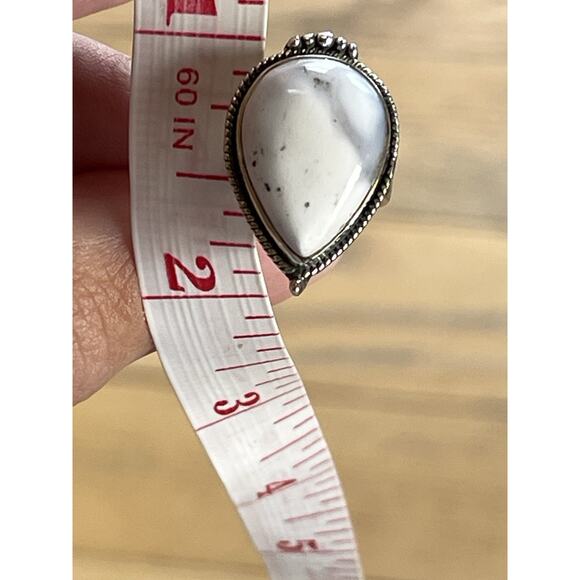 Dendritic Opal Ring Sterling Silver Teardrop White Stone Boho Western Size 6.5 - Picture 10 of 10